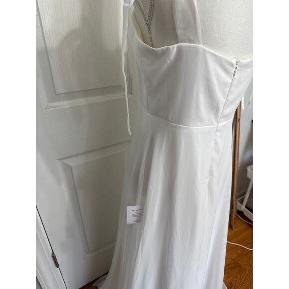 Lulus NWT Radiant Romance White Tie-Strap Maxi Dress Lined Chiffon Wedding Large - Picture 8 of 13